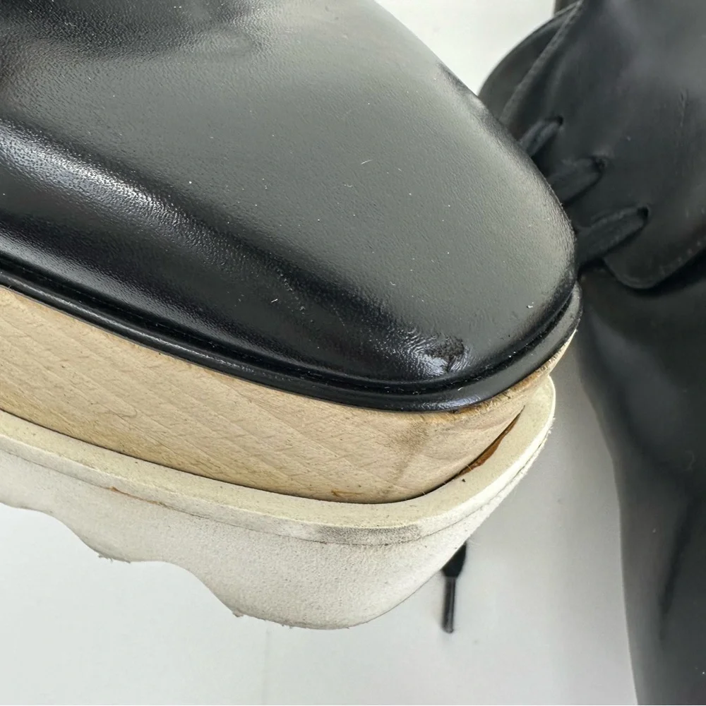 Stella McCartney Black Faux Leather Elyse Cutout Sneakers Size 34
